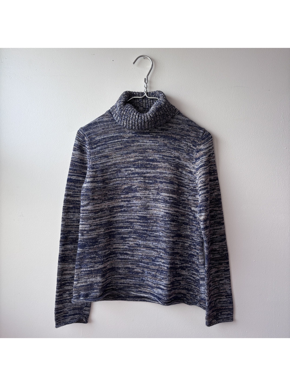 Jeanne Pierre Women's Blue and White Marled Cotton Turtleneck Sweater Size S